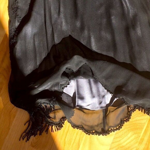 TAHARI Dress sheer sleeveless beaded silk black with grey slip two piece size 2 - Picture 6 of 16